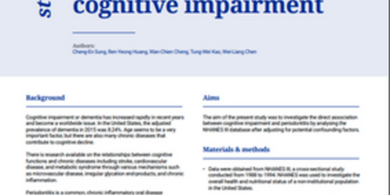 Periodontal status is 'associated with cognitive impairment'