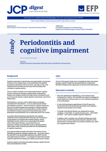 Periodontal status is 'associated with cognitive impairment'
