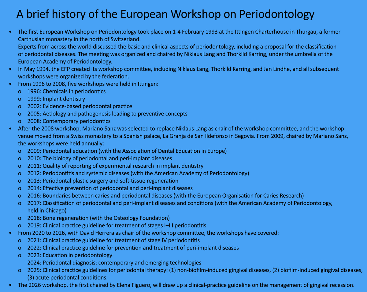 history of Perio Workshop in table form