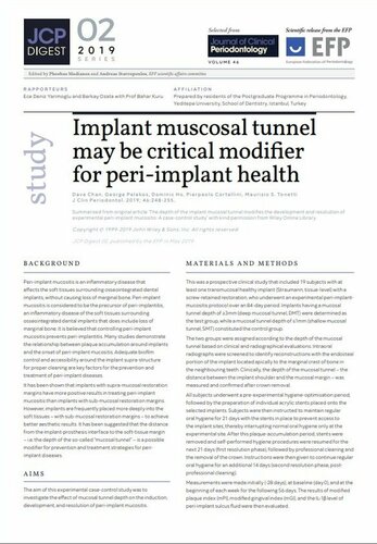 Study evaluates the effect of implant mucosal tunnel on peri-implant health