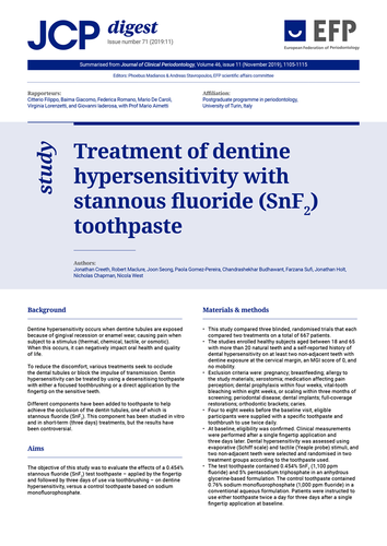 JCP Digest: Toothpaste with stannous fluoride shows promise in treating dental hypersensitivity