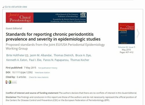 Joint EU-US working group calls for standardisation in reporting prevalence and severity of periodontal disease