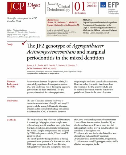New series of JCP Digest begins with study of Aa. JP2 clone and risk of periodontitis in Moroccan children