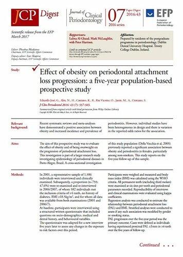 Obesity is risk factor for progression of periodontal attachment loss in women – JCP Digest