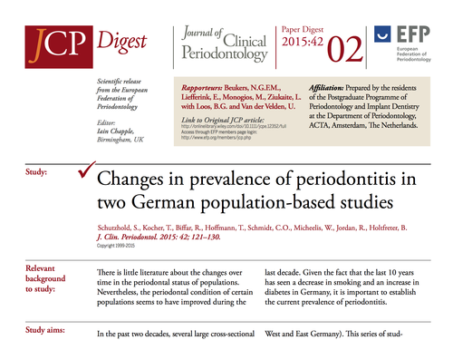 JCP Digest 02: German study shows prevalence of periodontitis is still high and suggests extensive need for treatment