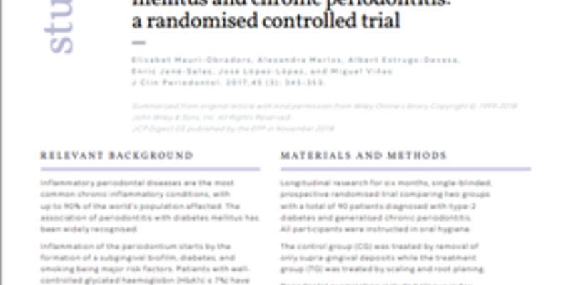 Periodontal therapy appears to improve glycaemic control in chronic-periodontitis patients with type-2 diabetes