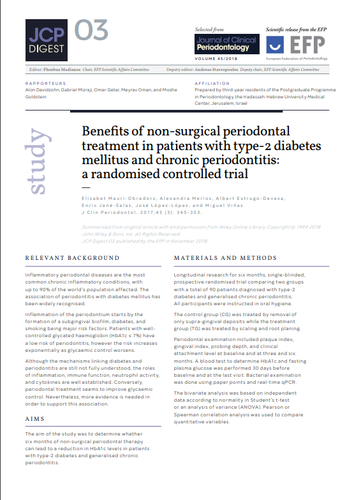 Periodontal therapy appears to improve glycaemic control in chronic-periodontitis patients with type-2 diabetes