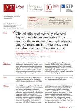 Coronally advanced flap surgery is more effective in treating certain multiple gingival recessions when combined with connective tissue graft – JCP Digest