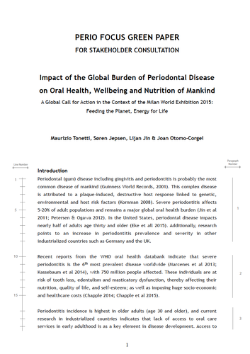 Comments are invited on green paper which calls for global action on prevention, diagnosis, and treatment of periodontal diseases