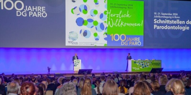 Auditorium and big screen with 100 years DG PARO