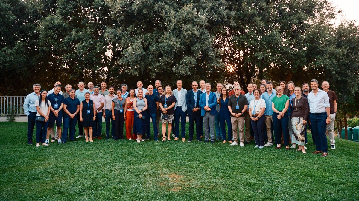 line-up of teachers standing on a lawn