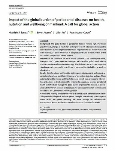 Leading researchers call for global action on prevention, diagnosis, and treatment of periodontal disease