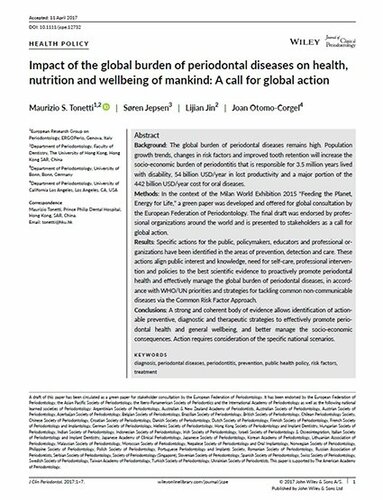 Leading researchers call for global action on prevention, diagnosis, and treatment of periodontal disease
