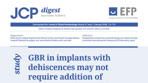 JCP Digest: GBR in implants with dehiscences may not require addition of autogenous chips