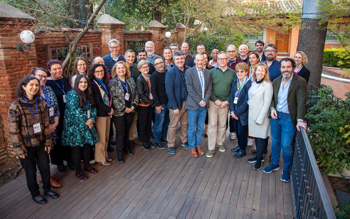 workshop participants on a terrace