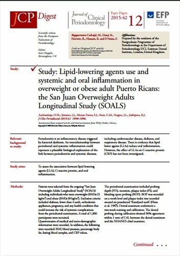 Use of lipid-lowering agents may have an effect in reducing oral and systemic inflammation, study shows